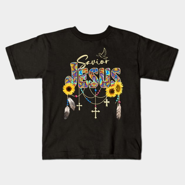 JESUS BOHO RETRO SUNFLOWER SOUTHWESTERN STYLE Kids T-Shirt by FlutteringWings 